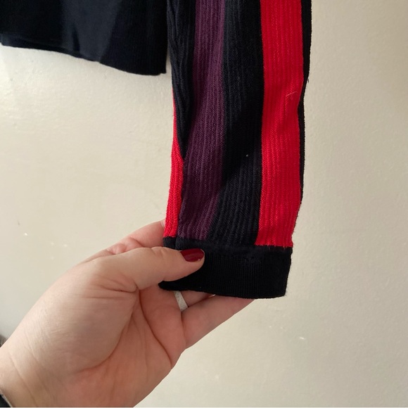 CAbi• royal pullover purple red black striped king sleeve sweater women’s medium - Picture 10 of 16
